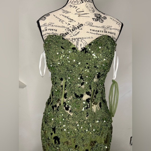 Jovani Olive green strapless leopard dress - Picture 4 of 9